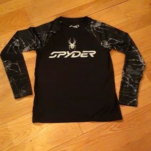 Boys Youth Spyder Long Sleeve Shirt Black & White, Size Medium (M/M/M)